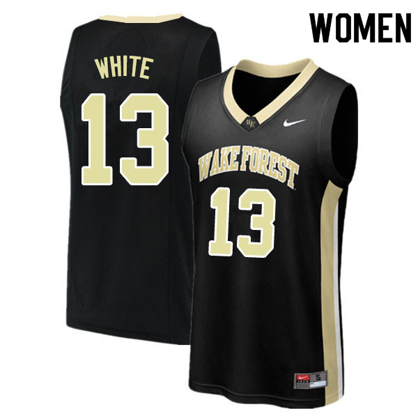 Women #13 Andrien White Wake Forest Demon Deacons College Basketball Jerseys Sale-Black